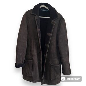 Polo Ralph Lauren XL Leather Jacket Leather Brown Ranch  Coat Vintage Shearling